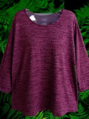 Croft & Barrow Womens Knit Top Blouse Pullover 3/4 Sleeves Purple Heather 1X